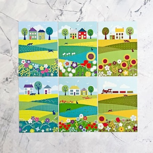 Lot de six cartes postales sur le thème de la campagne - Câpres de la campagne - Cadeau de papeterie sur le thème des fleurs et de la nature