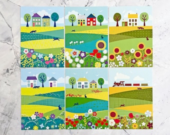 Juego de postales campestres – Regalo de papelería con motivos florales y de naturaleza