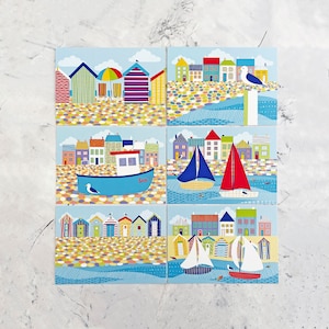 Cartes postales de scènes de bord de mer - lot de six - cadeau de papeterie sur le thème des vacances ou de la plage