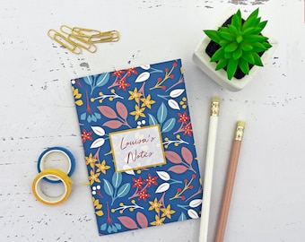 Personalised flower design notebook - A6 or A5 sizes - perfect for a pocket or bag - floral stationery gift