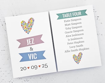 Wedding seating plan cards - build your own seating chart - 8 designs - personalised seating plans