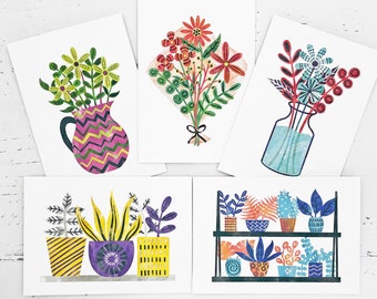 Flower note cards - set of five with envelopes - pretty floral stationery - Mother's Day or Mothering Sunday gift