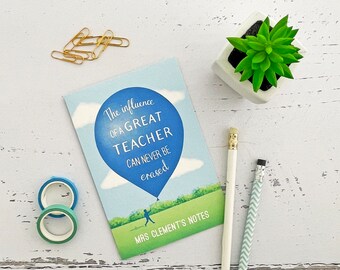 Personalised teacher gift notebook with teaching quote - thank you or good luck present for a teacher