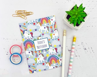 Personalised unicorn notebook with name - stationery gift for little girl