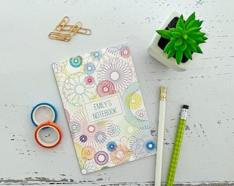 Personalised notebook colourful Spirograph design - choose A6 pocket or A5 size