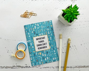 Passwords design notebook for usernames and passwords - personalised design - gift for someone who can't remember passwords!