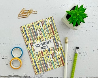 Pencils and pens personalised notebook - gift for stationery lover - A6 or A5 sizes