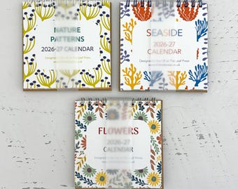 2026-2027 academic year MINI size desk calendar with numeric calendar - Flower, Seaside or Nature Pattern designs