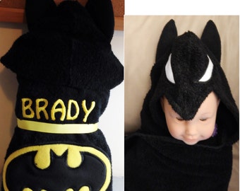 Infant Black Bat Superhero Hooded Towel Set - Free Personalization