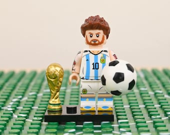 Minifigure di Leo Messi Argentina #10 Trofeo Coppa del Mondo, statuetta per tifoso di calcio, decorazione per torta