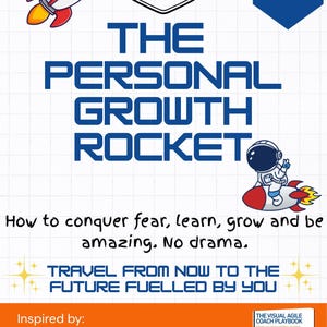 Peut inclure: Image avec le texte "THE PERSONAL GROWTH ROCKET" et une illustration de fusée. L'image comprend le texte "How to conquer fear, learn, grow and be amazing. No drama."
