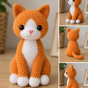 Gedetailleerd amigurumi-patroon: schattige kat | Stap-voor-stap haakinstructie | Direct te downloaden als PDF