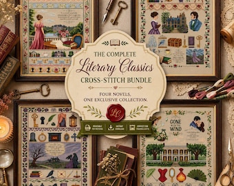 Ensemble de broderie au point de croix « Classiques de la littérature » | Orgueil et Préjugés, Jane Eyre, Les Hauts de Hurlevent, Autant en emporte le vent (PDF)