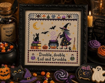 Modèle de point de croix effrayant de sorcière pour Halloween (PDF)