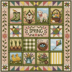 Sampler patchwork lente Pasen kruissteekpatroon pdf afbeelding 2
