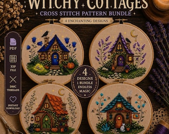 Lot de motifs de point de croix Witchy Cottages PDF