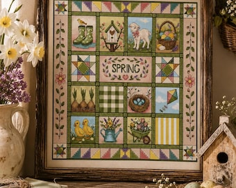 Echantillon patchwork printemps Pâques modèle de point de croix pdf