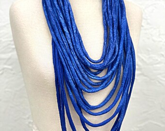 Women's Fashion. One of a Kind Felted Rope Necklace. Hand-dyed. Blue.