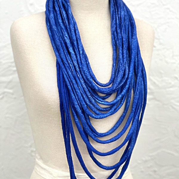 Women's Fashion. One of a Kind Felted Rope Necklace. Hand-dyed. Blue.