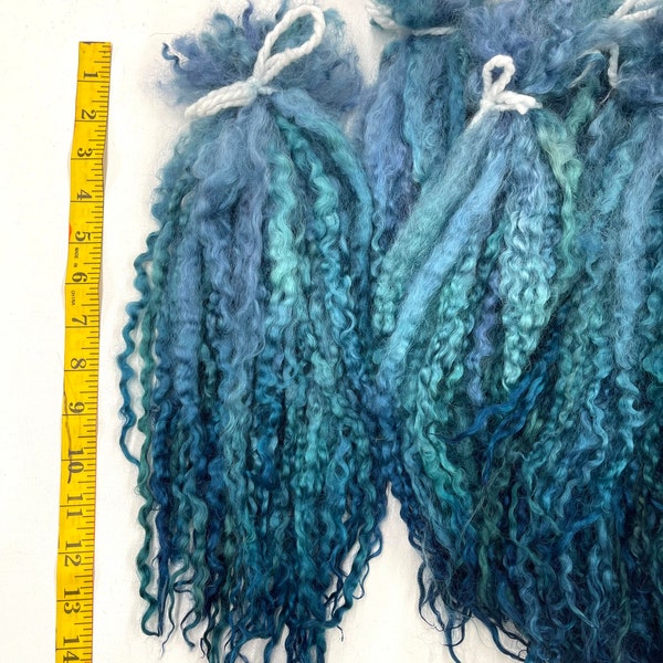 Hand Dyed 1st Clip Teeswater Long Locks for Felting, Spinning, Knitting. BLUE and TEAL Color, Handmade, Textile Artist Supply.