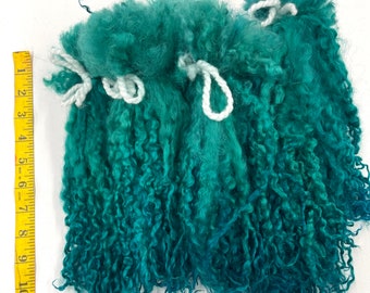 Hand Dyed Teeswater Long Wool Locks for Felting, Spinning, Weaving, Fiber Crafts, 1st Clip, TEAL, Handmade, Textile Artist