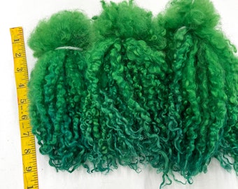 Hand Dyed Teeswater Long Wool Locks for Felting, Spinning, Weaving, Fiber Crafts, 1st Clip, GREEN, Handmade, Textile Artist Fiber Supply.