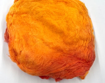 Hand Dyed Silk Fiber Mawata Silk Hankies for Felting, Spinning, Knitting. Shades of APRICOT and CORAL Colors.