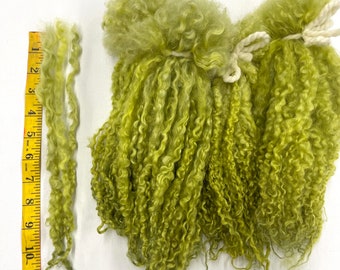 Hand Dyed Teeswater Long Wool Locks for Felting, Spinning, Weaving, Fiber Crafts, 1st Clip, GRASSHOPPER, Handmade, Textile Artist