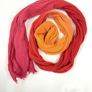 Hand Dyed Cotton Gauze Fabric: Melon, Pink, Red - 57&quot;x90&quot;