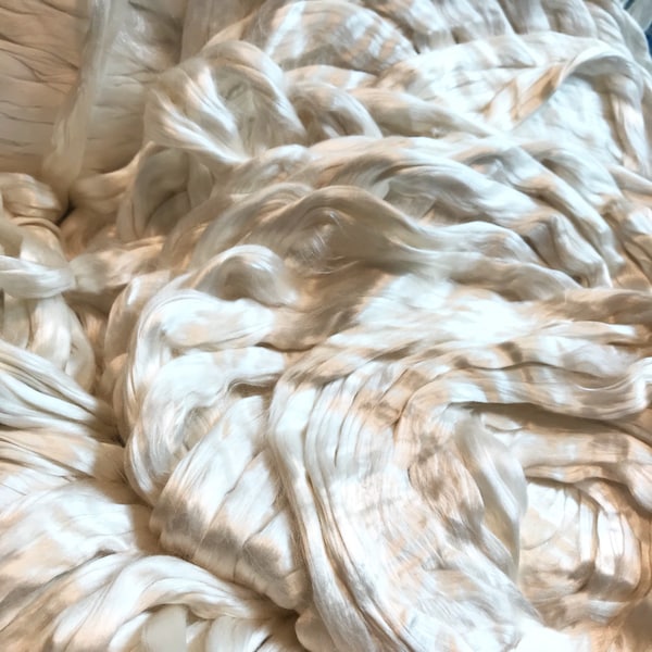 100% Mulberry Silk Sliver, Natural, Undyed A1-quality, Fiber Art Supplies, Felting, Spinning, Dyeing, Weaving, DIY, Pencil Roving, White