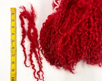 Hand Dyed Teeswater Long Wool Locks for Felting, Spinning, Weaving, Fiber Crafts, 1st Clip, RED, Handmade, Textile Artist