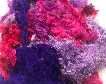 Hand Dyed Silk Mulberry Throwster Fiber for Felting, Spinning, Knitting, Weaving, PURPLE and PINK, Art, Craft, Colorful, Color, Bright