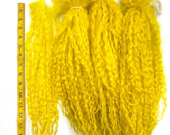 Hand Dyed 1st Clip Teeswater Wool Long Locks for Felting, Spinning, YELLOW Colors, Handmade, Textile Artist Supply, Fiber, Craft