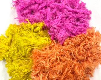 Hand Dyed Silk Mulberry Throwster Fiber for Felting, Spinning, Knitting, Weaving, YEllOW, APRICOT and PINK, Art, Craft, Colorful, Color, Bri