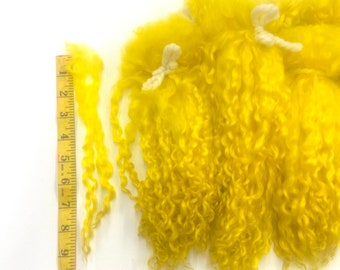 Hand Dyed Teeswater Long Wool Locks for Felting, Spinning, Weaving, Fiber Crafts, 1st Clip, YELLOW, Handmade, Textile Artist