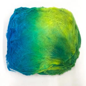Hand Dyed Mawata Silk Hankies: Teal, Lime, and Green Fiber Arts