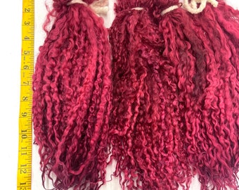 Teeswater Long Wool Locks, Hand Dyed, 1st Clip, Felting, Spinning, Weaving, SANGRIA Colors,Handmade, Textile Artist Supply, Fiber