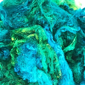 Hand Dyed Mulberry Silk Throwster Fiber: Green & Turquoise, 0.5oz