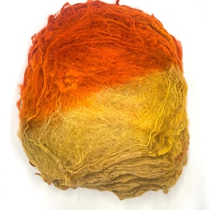 Hand-Dyed Mawata Silk Hankies: Gold/Orange Fiber for Felting, Spinning