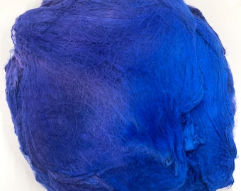 Lenços de fibra de seda tingidos à mão: Seda Mawata para feltragem e fiação - Azul e Roxo