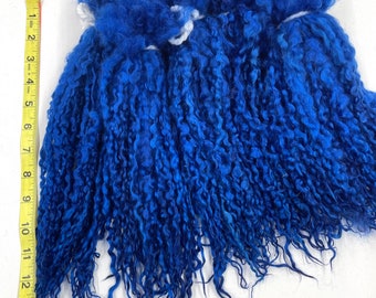 Hand Dyed 1st Clip Teeswater Sheep Long Wool Locks for Felting, Spinning, Weaving, BLUE Color, Handmade, Textile Artist Materials, Crafts