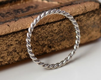 Sterling Silver Rope Ring: Twisted Nautical Stacking Jewelry