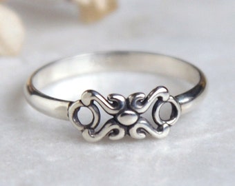 Sterling Silver Ornament Ring: Dainty Celtic Knot Pinky Ring