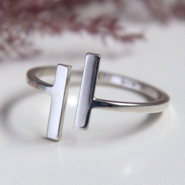 Parallel - open ring - two bars - parallel ring - sterling silver 925 - handmade - Jewelry by KatStudio