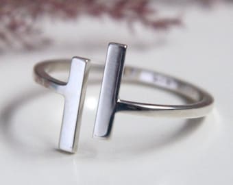 Parallel - open ring - two bars - parallel ring - sterling silver 925 - handmade - Jewelry by KatStudio