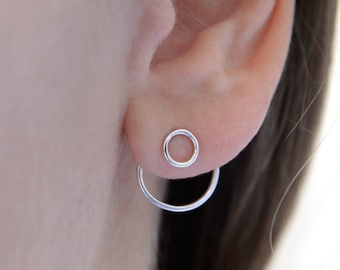 Circle Ear Jacket Earrings Gold Plated Sterling Silver: Minimalist Jewelry