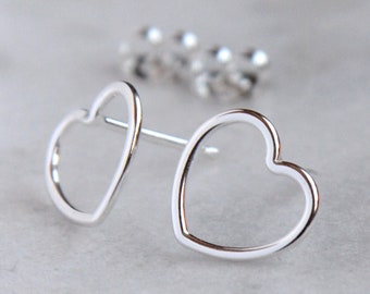 Heart stud earrings Sterling silver Open heart studs Heart earrings Silver love earrings Empty heart studs Love studs Minimalist earrings