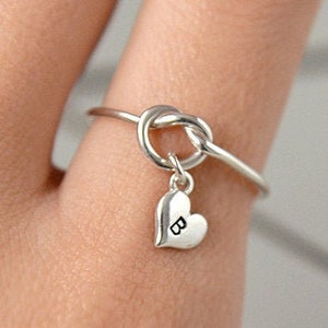 Personalized knot ring Sterling silver initial ring Initial jewelry Silver heart ring Initial knot heart Friendship infinity ring KatStudio