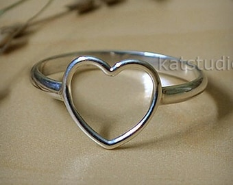 Heart Ring, love ring, silver ring, open heart ring, love ring, sterling silver heart ring, Recycled Sterling Silver 925, KatStudio Jewelry
