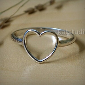 Heart Ring, love ring, silver ring, open heart ring, love ring, sterling silver heart ring, Recycled Sterling Silver 925, KatStudio Jewelry image 1